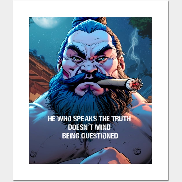 Puff Sumo: He who speaks the truth doesn’t mind being questioned on a Dark Background Wall Art by Puff Sumo